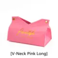Nordic style pink leather tissue box with V-neck opening and extended size for car. - V-Opening Extended / Pink