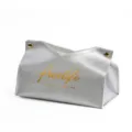Modern grey extended leather tissue box with V-shaped opening and elegant gold snaps - V-Opening Extended / Gray