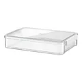 Transparent document storage box with lid and side buckles for office organization - L / White