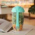 Portable 1000ml green salad cup with built-in fork and lid for healthy meal prep - 1000ML / Green