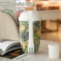Portable white salad shaker cup with built-in fork and lid 1000ml large capacity - 1000ML / White