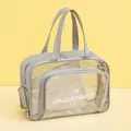 Large gray PU mesh travel toiletry storage bag with shoe compartment and travel print - Gray