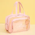 Large capacity pink PU waterproof travel storage bag with transparent mesh pocket - With Shoe Compartment / Pink