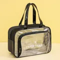 Trousse de toilette de voyage en PU noir avec poche avant transparente et icône - L / Sans compartiment à chaussures / Noir