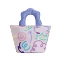 Süße lila wasserabweisende Lunch-Tragetasche mit bunten Smiley-Doodles und Wellengriff. - Lila