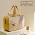 Neceser grande de PU amarillo jengibre con dibujos de tostadas y asas dobles - L / Amarillo Ratán