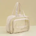 Grand sac de toilette de voyage beige en PU imperméable avec poche transparente. - L / Sans compartiment à chaussures / Beige