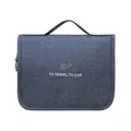 Beauty case da viaggio blu cationico con fodera impermeabile e stampa TO TRAVEL TO LIVE. - Blu Marino