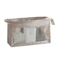 Borsa da toilette da viaggio beige con finestra a rete e cerniera per trucchi e accessori - Beige