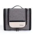 Grey polyester hanging toiletry bag with double zippers and flawless print. - L / Gray