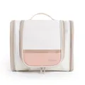 Elegant portable polyester toiletry bag with large capacity in off-white and pink - L / Beige