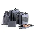 Durable grey 6-piece travel packing cubes set with drawstring bag and shoe organizer - 6-Piece Set / Premium Grey