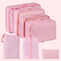 Set da 7 organizer da viaggio a strisce rosa e bianche per bagagli organizzati - Set da 7 pezzi / Righe Rosa