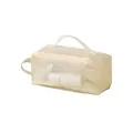 Portable beige mesh cosmetic bag with handle for large capacity travel toiletry storage - Beige