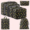 Set di 6 organizer da viaggio con stampa a limone su tessuto nero impermeabile - Set da 7 pezzi / Limone Nero