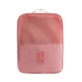 Waterproof Oxford cloth travel shoe storage bag in pink with mesh and top handle - Pink
