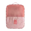 Pink and white striped travel shoe organizer bag with a breathable mesh window - Pink Stripe