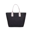 Borsa tote chic a pois bianchi e neri di grande capacità con manici color crema resistenti - Vestibilità regolare / Taglia unica / Nero