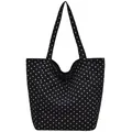 Large capacity black and white polka dot canvas tote bag for casual daily use - One Size / Black