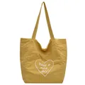 Large stylish yellow gingham canvas tote bag with heart and 'Have a nice day' print - One Size / Yellow