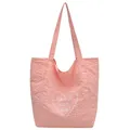 Large capacity pink canvas tote bag featuring 'Have a nice day' heart print design - One Size / Pink
