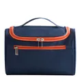 Large capacity travel toiletry bag in navy blue with orange zippers, waterproof Oxford. - M / Navy Blue