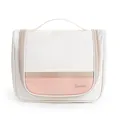 Portable waterproof cream and pink toiletry bag with flawless print and hook handle - L / Beige