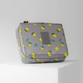 Tragbare graue Kulturtasche für die Reise mit gelbem Zitronenmuster-Design - L / Graue Zitrone