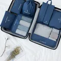 Blue 7-piece oxford cloth travel luggage organizer set for packing clothes and shoes - 7-piece Set / Navy Blue