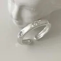 Elegant S925 sterling silver adjustable open ring featuring matte finish and gems - Frosted Rhinestone Band Style (J5924)