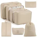 Set di 8 organizer da viaggio beige con cubi da imballaggio e sacchetti lavanderia - Set digitale da 8 pezzi / Beige