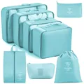 Set di 8 organizer da viaggio impermeabili azzurro per l'organizzazione dei bagagli - Set digitale da 8 pezzi / Celeste