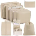 Set da 8 pezzi organizer da viaggio beige con borse a rete e custodie impermeabili - Set da 8 Pezzi / Beige
