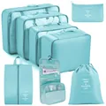 Set di 8 organizer da viaggio blu chiaro impermeabili per valigie di alta qualità - Vestibilità regolare / Set da 8 Pezzi / Celeste