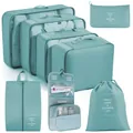 Set di 8 organizer per bagagli e cubi da imballaggio impermeabili verde acqua chiaro - Stile Gancio Standard (Set da 8 Pezzi) / Set da 8 Pezzi / Blu Coreano