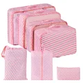 Set di 8 borse da viaggio impermeabili a righe rosa per l'organizzazione del bagaglio - Rosa a Righe / Set da 7 Pezzi / bianco-rosa
