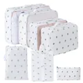Set di 7 organizer da viaggio con stampa cactus su tessuto bianco impermeabile resistente - Cactus / Set da 7 Pezzi / Bianco