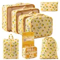 Set di 8 borse organizer da viaggio impermeabili con motivo a limone fresco in giallo - Stampa al Limone (Set da 8 Pezzi con Gancio) / Set da 8 Pezzi / Giallo