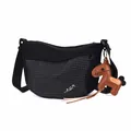 Elegante borsa a tracolla in nylon nero da donna con motivo a griglia e ciondolo a forma di cavallo - Tipo standard / Nero