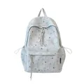 Light gray Korean style star print backpack with decorative tassels and side pockets - With Pendant / Gray
