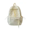 Beige star pattern backpack for women with decorative yellow and white tassels - With Pendant / Yellow