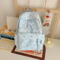 Light blue Korean style backpack with star pattern and cute tassel charms for school. - With Pendant / Blue