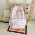 Cute pink Korean ins style backpack with grey star patterns and decorative tassel drawstrings - Pink