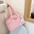 Pink polka dot Boston bag for women, lightweight large capacity tote for travel and commute. - Pink