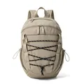 Beige outdoor sports backpack with black bungee cord crisscross design and zipper pockets - One Size / Khaki