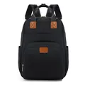 Bolso maternal multifuncional de gran capacidad negro con parche de cuero. - Talla única / Negro