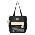 Bolso shopper negro de nailon de gran capacidad con ventana transparente y adornos de estrella - Talla única / Negro