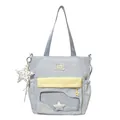 Bolso tote de nailon gris de gran capacidad con ventana transparente y bolsillo amarillo - Talla única / Azul