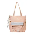 Bolso tote grande de nailon melocotón con bolsillo transparente y detalle de estrella - Rosa