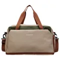 Grand sac de sport beige et vert olive avec bandoulières marron et poignées supérieures - Taille unique / Kaki